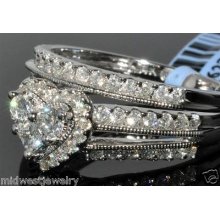 Bridal Wedding Set 2pc Heart Shape Top Igi Certified Vs2 14k White Gold 0.83ct