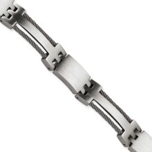 Brushed Stainless Steel & Wire Accent Bracelet - 8.5 Inch