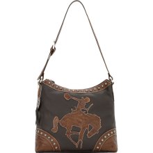 Bucking Bronco American West Zip-Top Leather Hobo Bag Chocolate/