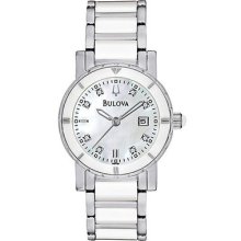 Bulova Diamond Analog Display White Mop Dial Womens Wrist Watches 98p121
