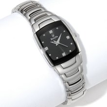 Bulova Ladies' Diamond-Accented Black Dial Stainless Steel Bracelet