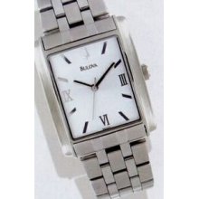 Bulova Men`s Tank Style Silver Watch W/ Stainless Steel Bracelet