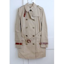 Burberry Brit $1795 Double Breast Trench Coat W/ Leather Strap Honey Sz Us4