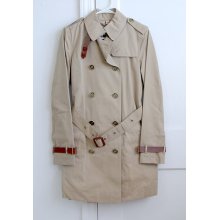 Burberry Brit $1795 Double Breast Trench Coat W/ Leather Strap Honey Sz Us4