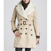 Burberry Brit Shearling-collar Trench Coat Us