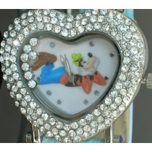 C019 Goofy Crystal Heart Leather Watch Cool
