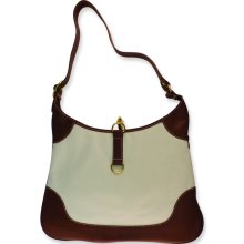 Canvas and Leather Hobo Handbag