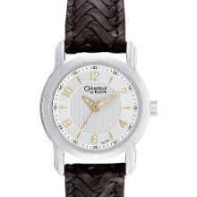 Caravelle Ladies` Silver Round Dial Dress Watch W/ Brown Leather Strap