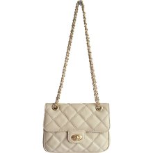 Carbotti Designer Style Mini Quilted Cream Leather Handbag - Leather - White