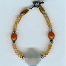 Carnelian, Red Agate, and Pewter Bracelet with Red Agate Octagon on Top of the Wrist
