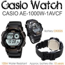Casio Ae-1000w Watch, Multi Function Lcd, World Map, Multiple Time Zones