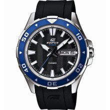 Casio Mens EFM100-1AV Edifice Stainless Steel Blue Bezel Black Resin Strap WATCH - Stainless Steel - Black