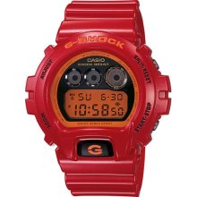 Casio Mens G-Shock Mirror Stainless Watch - Red Rubber Strap - Black Dial - DW6900CB-4