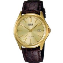 Casio Mtp1183q-9a Men's Leather Fashion Gold Tone Analog Date Watch