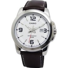 â˜†â˜†casio White Leather Watch Water Resist 50m Date Mtp-1314l-7a â˜†â˜†