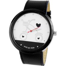 Casual Big Round Dial Stainless Steel Leather Band Women's Wrist Watch (Black) - Stainless Steel - Black