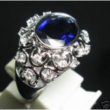 Certified 4.49ct 18k White Gold Stunning Sapphire Diamond Engagement Ring