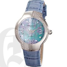 Charles Hubert Premium Ladies Stainless Steel Watch with Blue Genuine Leather Crocodile Strap 6734