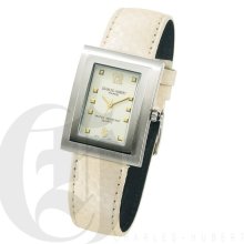 Charles Hubert Premium Ladies White Dial Stainless Steel Watch with White Leather Strap 6651-C