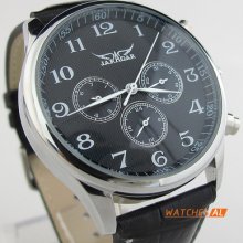 Chic Mens Black 6 Hands Automatic Mechanical Clock Date Analog Wrist Watch