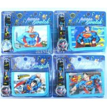 Children Watch Super Man Cartoon Wrist Watches + Wallets 10 Set A Lo