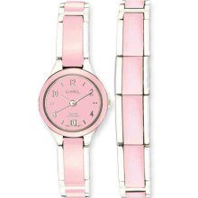 Chisel Ladies Chisel Ceramic & Stainless Steel Pink Dial Watch & 7.5in Bracelet Se TPW55