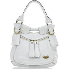 Chloe Leather Large Bay Satchel Tote Bag Purse White