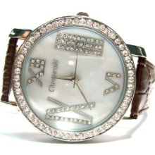 Chocolate Strap Trendy Ladies Men Pearl Dial Watch Fe20