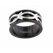 Christian Ring Black Channel Ichthus Fish Stainless Steel Sz 10
