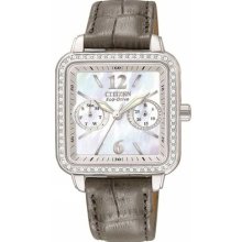 Citizen Eco-drive Ladies Mother Of Pearl Dial Swarovski Leather Watch Fd1050-08d