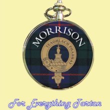 Clan Morrison Tartan Clan Crest Silver Plated Mens Pocket Watch - Metal - Multi-Colored