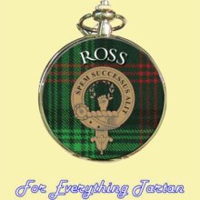 Clan Ross Tartan Clan Crest Silver Plated Mens Pocket Watch - Metal - Multi-Colored