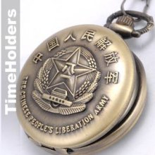 Classic China Soldier Bronze Tone Quartz Pocket Watch