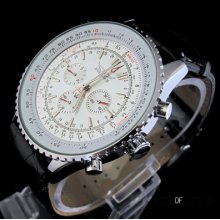 Classic High End Wrist Watch 3 Working Dials Mechanical Mens Leather Strap