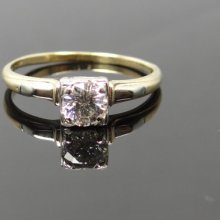 Classic Simple 1940s Two Tone Illusion Head Diamond Solitaire Engagement Ring - RGDI354P
