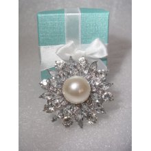 Clear Blue Swarovski Crystals And Pearl Adjustable Bling Ring