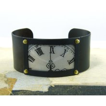 Clock Bracelet - Steampunk Tan Brown Statement Jewelry Cuff Picture Watch Bracelet