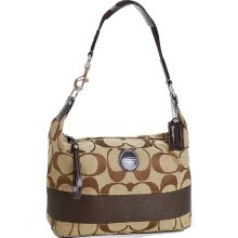 Coach 17434 Khaki Signature Stripe Hobo Handbag