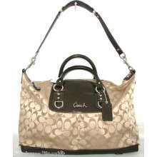 Coach Ashley Khaki+mahogany Jacquard Logo Satchel,hand Bag 15440 Msrp $398