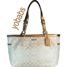 Coach F17723 17723 Gallery Metallic Signature Large Tote Bag Purse See All