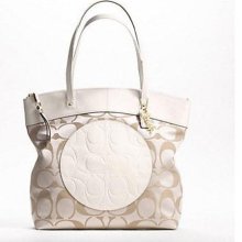 Coach Julia Signature Laura Shopper Bag Purse Tote 18835 Khaki Wh ...