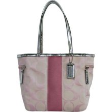 Coach Signature Stripe Tote Handbag Silver & Pink (HB01376)