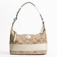 Coachf17434 Signature Stripe Hobo Womens Purse Handbag Light Khaki/ Wh