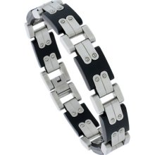 Contemporary Stainless Steel And Rubber Bracelet Bss49