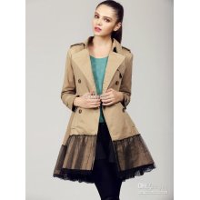 Cotton Lace Hem Princess Coat Long Coats Flower Girl Trench Coat