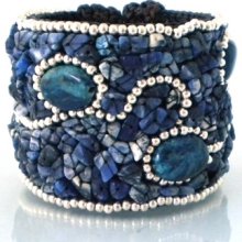 Cotton Rope Blue Lapis Stone Brass Wire Cuff