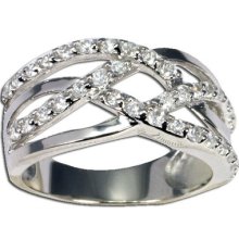 Criss Cross Cz Ring 925 Sterling Silver Polish Rhodium Plated Gift Ship Usa