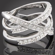 Cross White Gold Gp Swarovski Crystals Wedding Ring 698