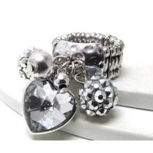 Crystal Heart Charm Stretch Ring
