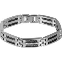 Cubic Zirconia And Slate Black Coil Bracelet In Sterling Silver